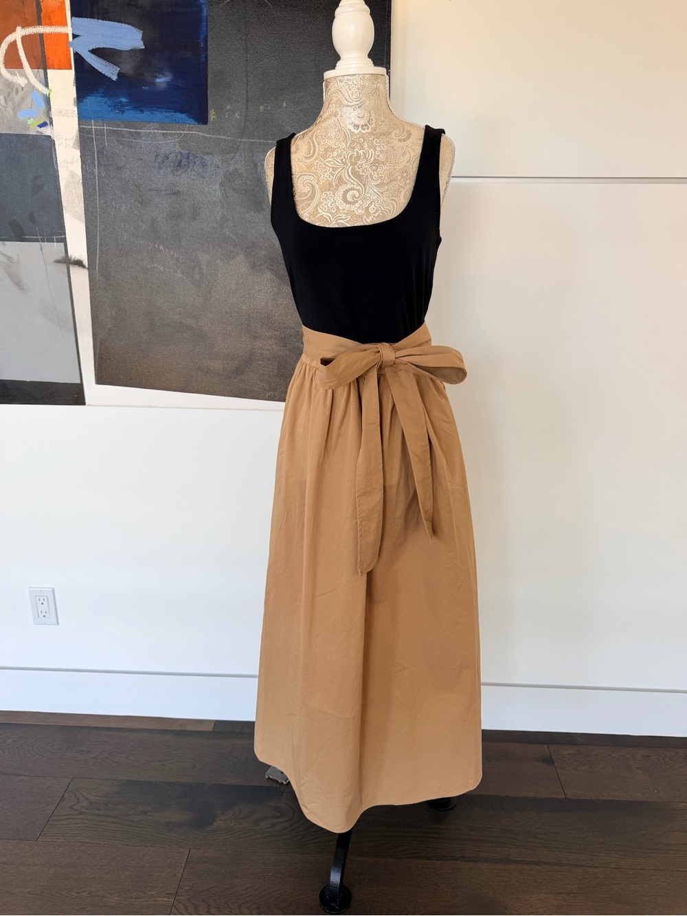 LOFT Mixed Media Tie-Waist Maxi Dress
